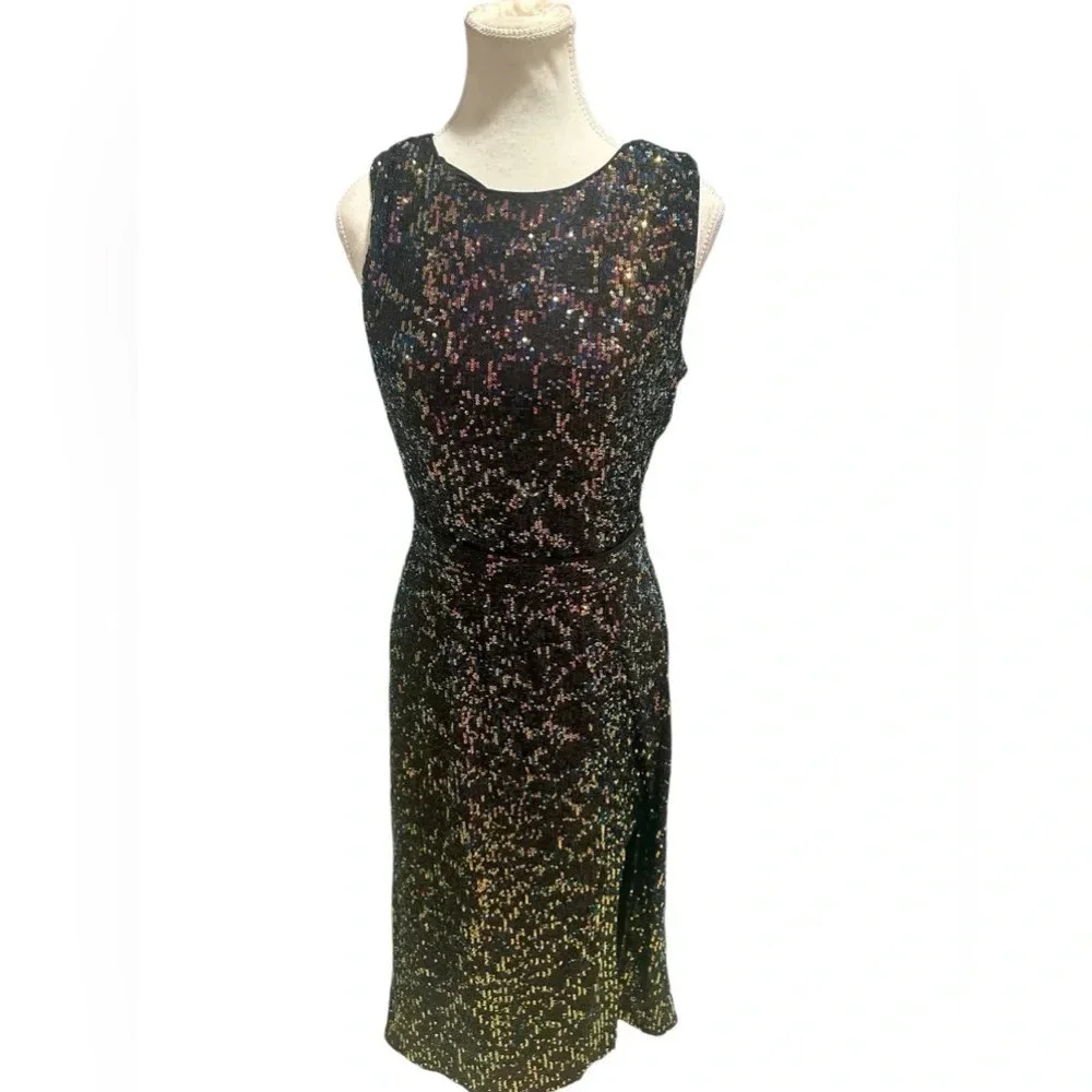 New Dress The Population Black Sequin Midi Dress